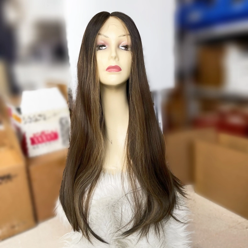 Dark brown color 28 Lace top wig Long length 130% density smoothly straight hair YR0042